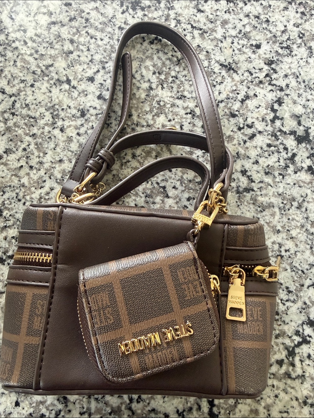 Steve Madden Brown Logo Mini Satchel with Detachable Coin Pouch